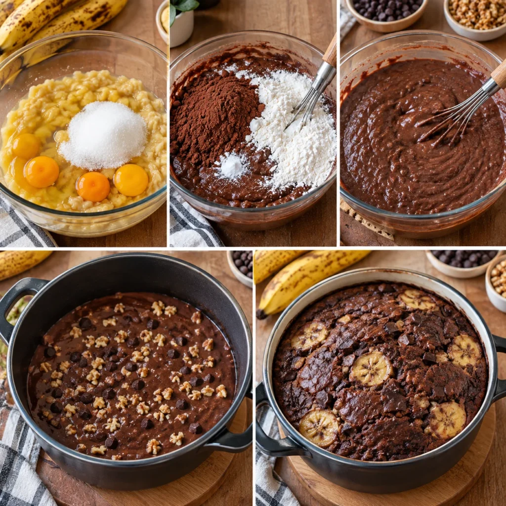Pastel de Chocolate y Plátano en Olla: La Receta Viral Sin Horno Que Necesitas Hoy 2 Pastel de Chocolate y Platano en Olla Preparacion