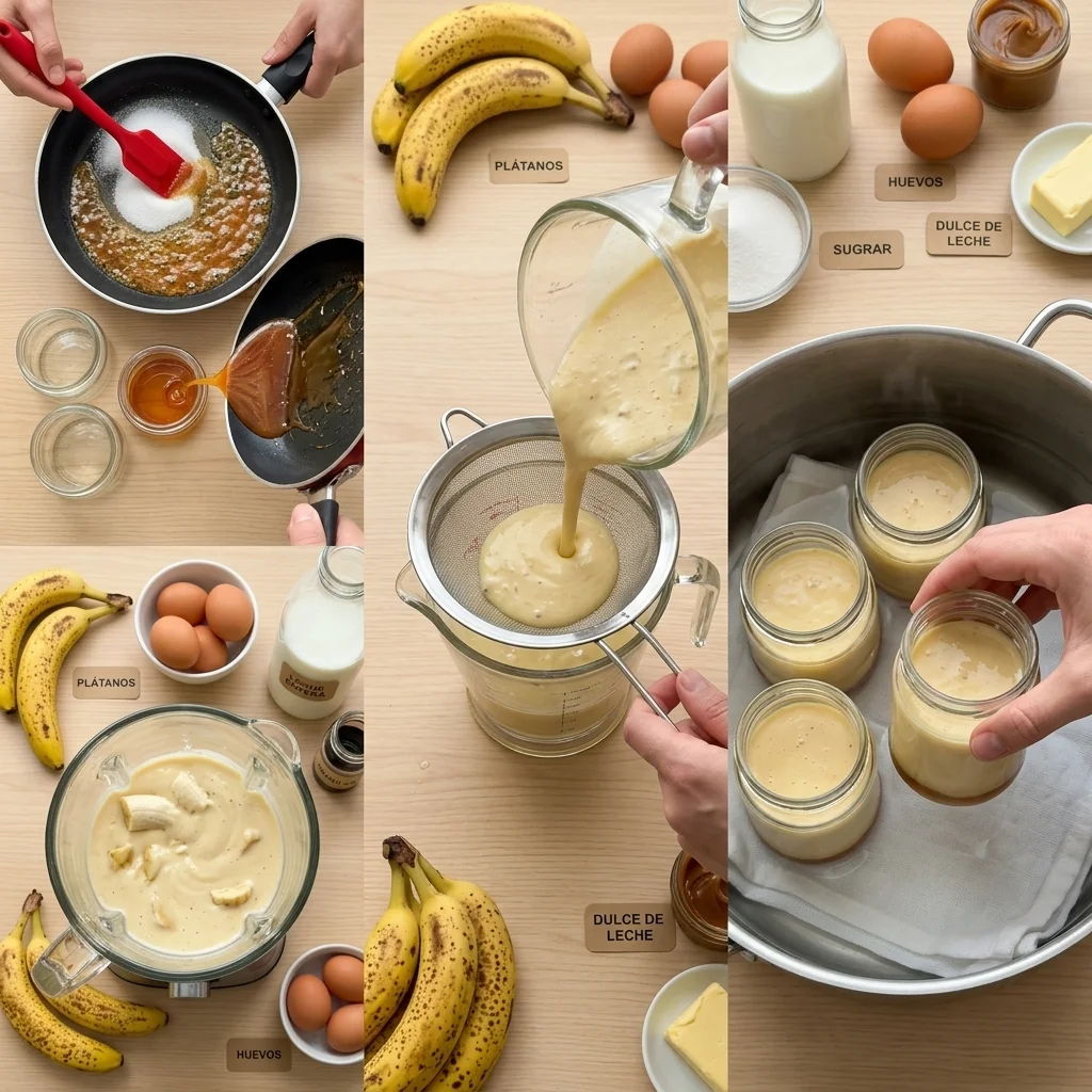 Flan Cremoso de Plátano en Tarro — ¡Sin Horno y Sin Harina! 2 preparaccion