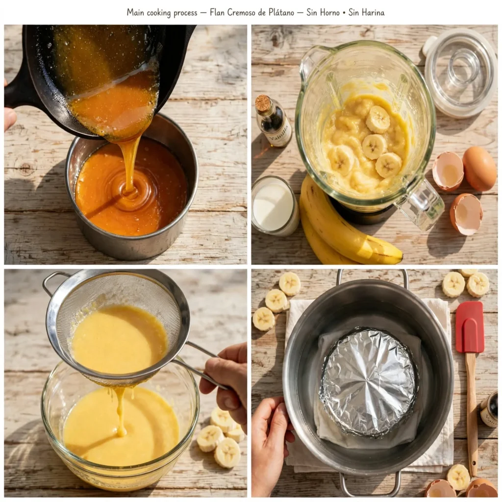 FlanFlan Cremoso de Plátano Sin Horno y Sin Harina — En Tarros de Cristal con Dulce de Leche 2 preparacionne 2