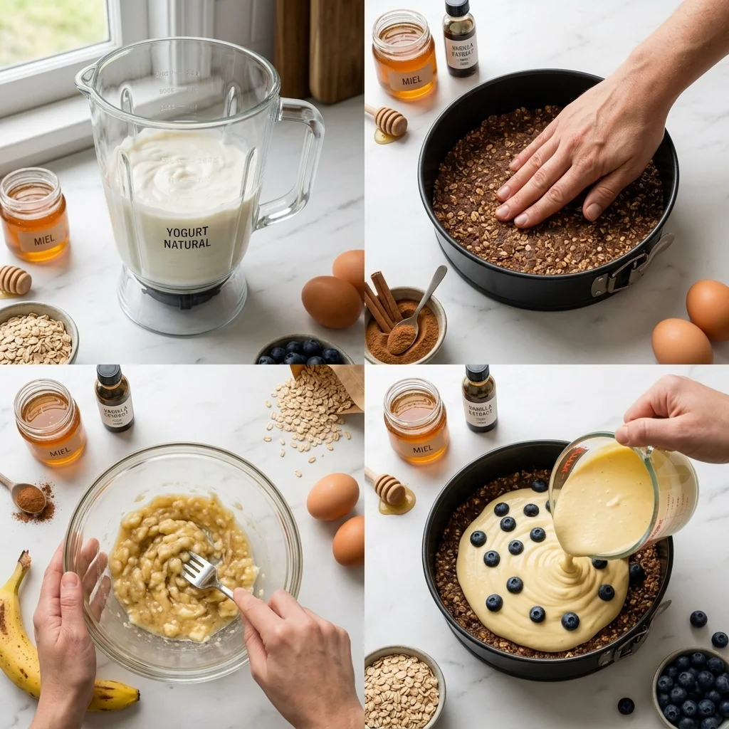 Cheesecake Saludable de Arándanos y Plátano - Sin Azúcar Refinada 2 preparacioon