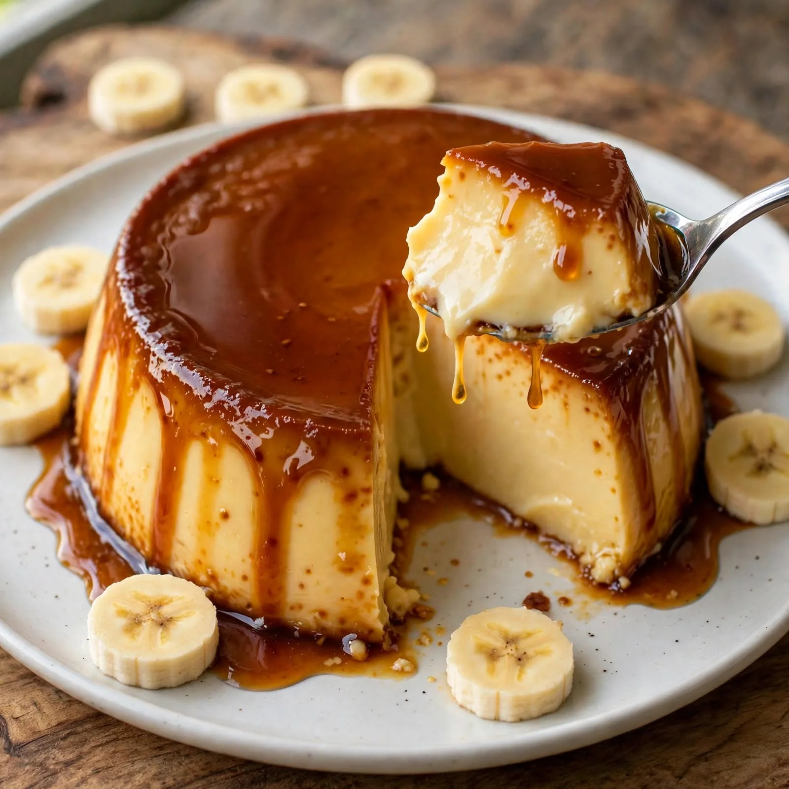 FlanFlan Cremoso de Plátano Sin Horno y Sin Harina — En Tarros de Cristal con Dulce de Leche 3 resultadosss